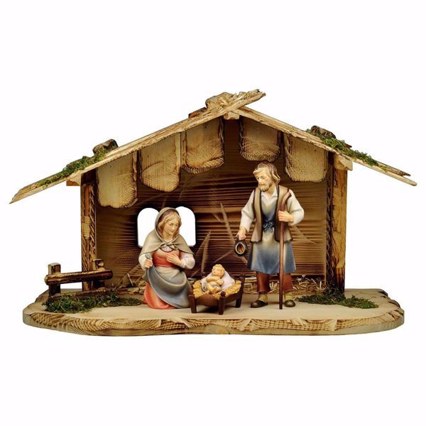 Picture of 5 Pieces Set cm 16 (6,3 inch) Hand Painted Shepherd Nativity Scene classic Val Gardena wooden Statue peasant style
