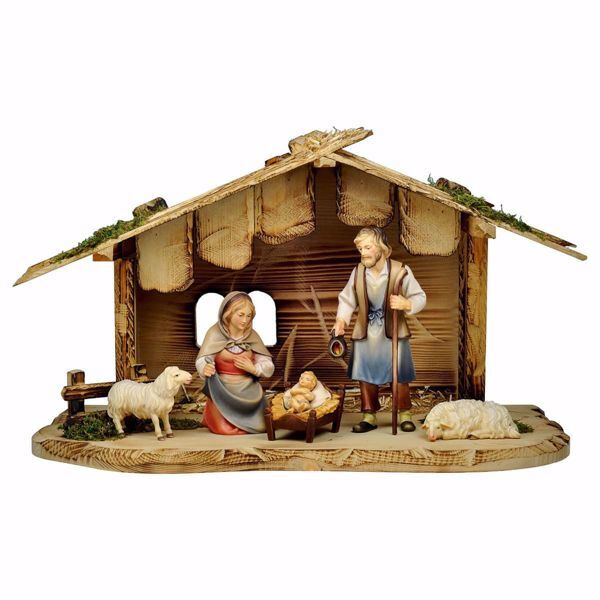 Picture of 7 Pieces Set cm 10 (3,9 inch) Hand Painted Shepherd Nativity Scene classic Val Gardena wooden Statue peasant style