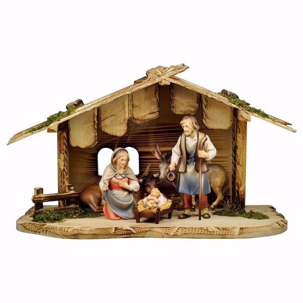 Picture of 7 Pieces Set cm 10 (3,9 inch) Hand Painted Shepherd Nativity Scene classic Val Gardena wooden Statue peasant style