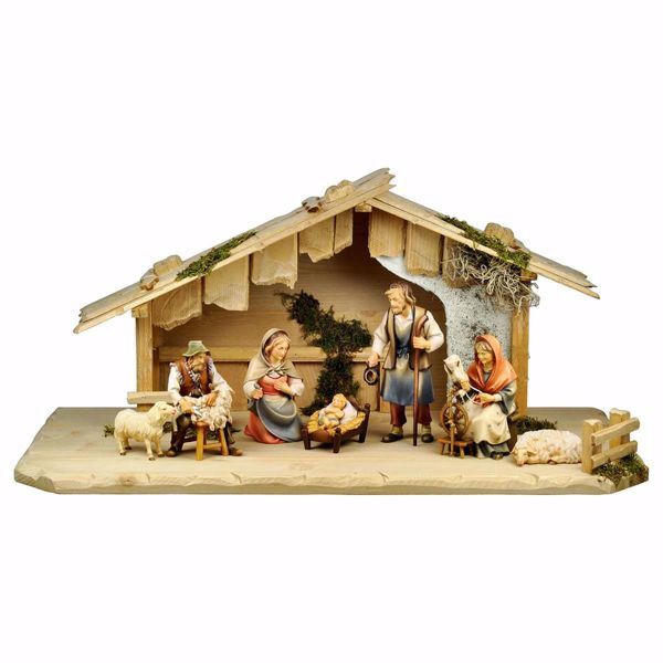 Picture of 9 Pieces Set cm 12 (4,7 inch) Hand Painted Shepherd Nativity Scene classic Val Gardena wooden Statue peasant style