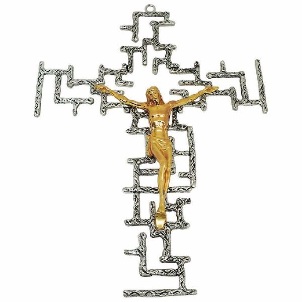 Picture of Modern wall Cross 24x34 cm (9,4x13,4 inch) with grids brass