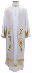Picture of Priest Deacon Liturgical Stole with embroidered Olive Branches & St. Francis in Hemp and Linen blend Ecru Ivory Chorus