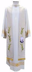 Picture of CUSTOMIZABLE Priest Deacon Liturgical Stole with Olive Branches & Image upon request in Hemp and Linen blend Ecru Ivory Chorus