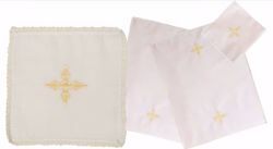 Picture of Sacramental Altar Linens 4 pieces Set Embroidered Cross in Linen blend White Chorus Mass Altar Cloths