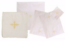 Picture of Sacramental Altar Linens 5 pieces Set Embroidered Cross in pure Cotton White Chorus Mass Altar Cloths