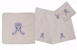 Picture of Sacramental Altar Linens 4 pieces Set Marian Embroidery in pure Cotton White Chorus Mass Altar Cloths