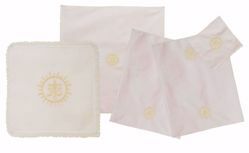 Picture of Sacramental Altar Linens 5 pieces Set Embroidered IHS Host in pure Cotton White Chorus Mass Altar Cloths