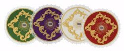 Picture of Liturgical Round Pall with Lace Embroidered IHS Host in Satin Silk Ivory Red Green Purple Chorus Altar Linen Chalice Cover 