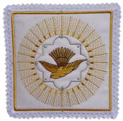 Picture of Satin Silk Square Chalice Cover Pall with Lace and Holy Spirit Embroidery by Chorus - White Red Green Purple