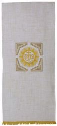 Picture of Church Lectern Cover with Embroidered St. Bernardine IHS in Hemp and Linen blend Ecru Ivory Chorus
