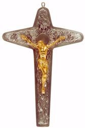 Immagine di Crocifisso da muro cm 27,5x19 (10,8x7,5 inch) con decori simbolo INRI in bronzo Oro Argento Croce da Parete per Chiesa