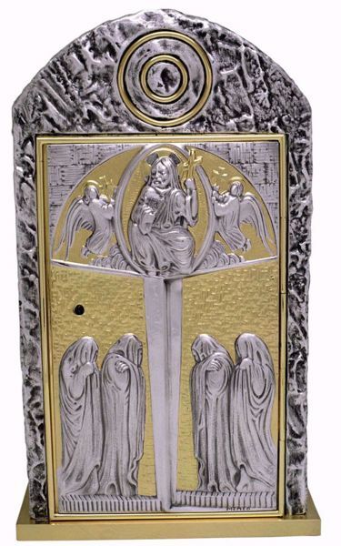 Imagen de Sagrario de mesa cm 46x27x27 (18,1x10,6x10,6 inch) Cristo Pantocrátor de bronce Puerta bicolor Oro Plata Tabernáculo de Altar Iglesia