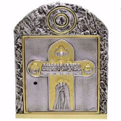 Imagen de Sagrario de mesa cm 35x25x25 (13,8x9,8x9,8 inch) Ojo de Dios y Última Cena bronce Puerta bicolor Oro Plata Tabernáculo de Altar