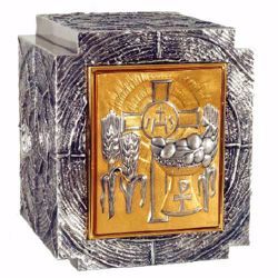 Immagine di Tabernacolo da Mensa cm 31x26x23,5 (12,2x10,2x9,3 inch) Olive Spighe IHS Calice Croce in bronzo Porta bicolore Oro Argento Ciborio da Altare