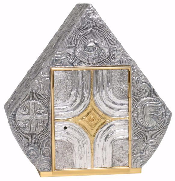 Picture of Altar Tabernacle cm 43,5x42x25 (17,1x16,5x9,8 inch) Eye of God religious Symbols Cross bronze with bicolor Door Gold Silver for Church