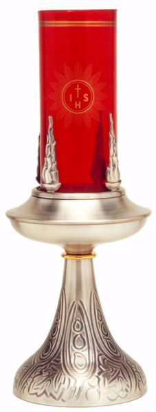 Picture of Altar Lamp Blessed Sacrament H. cm 20 (7,9 inch) Stylized grapes Ears of Wheat in bronze Gold Silver Liturgical lamp holder for Churches