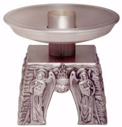 Imagen de Candelero litúrgico de Altar H. cm 15 (5,9 inch) Ángeles en Oración Llamas de bronce Oro Plata Portavela de Mesa Iglesia