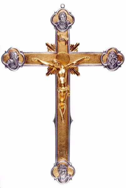 Immagine di Crocifisso da muro cm 50x35 (19,7x13,8 inch) Crocifisso Quattro Evangelisti in bronzo Oro Argento Bicolor Croce da Parete per Chiesa