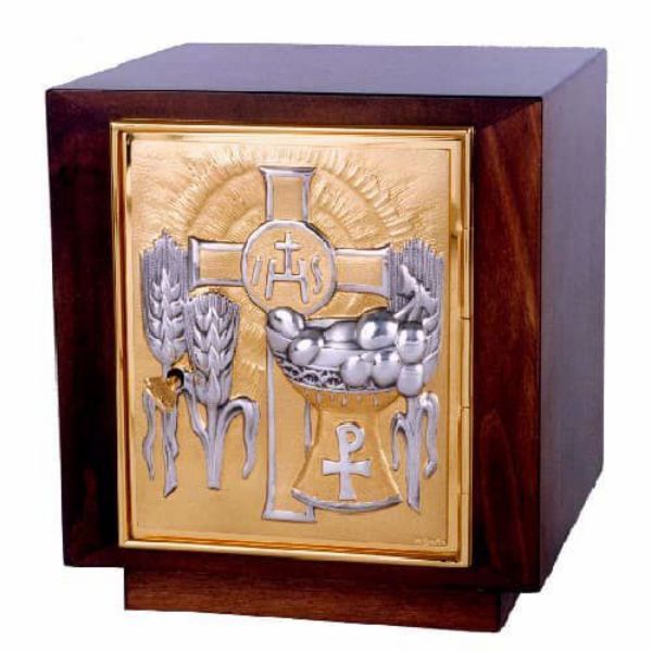 Picture of Wooden Tabernacle H. 29 cm (11,4 inch) Olives Wheat IHS Pax Chalice Cross