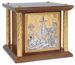 Picture of Small size Altar Tabernacle 4 Columns cm 35x35x33 (13,8x13,8x13,0 inch) Boat Grapes Ears of Wheat wood with bicolor Door Bicolor for Church