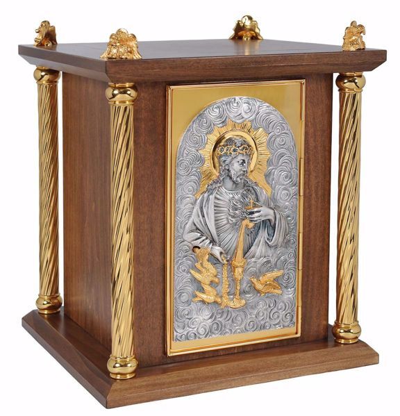 Immagine di Tabernacolo da Mensa con Colonne cm 40x40x50 (15,7x15,7x19,7 inch) Sacro Cuore di Gesù in legno Bicolor Ciborio da Altare Chiesa