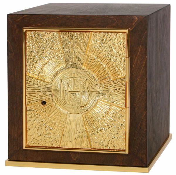 Immagine di Piccolo Tabernacolo Chiesa in legno 25x25x28 cm IHS Raggi di Luce