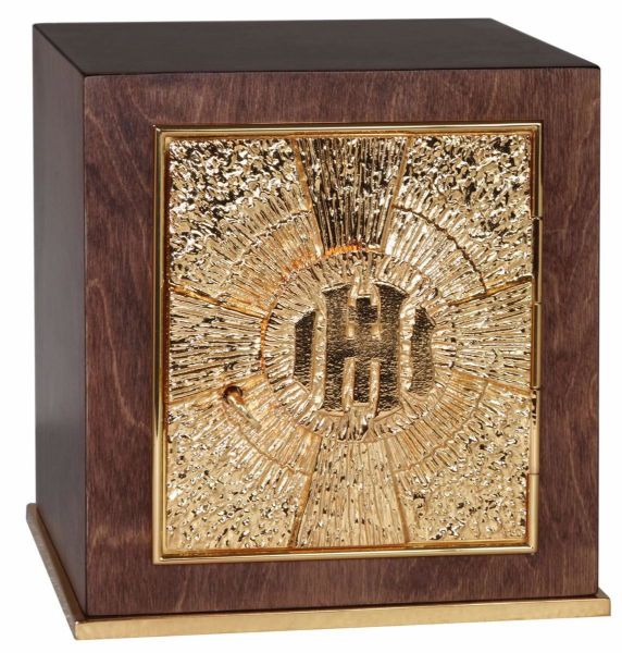 Picture of Small wooden Tabernacle Exposition H. 25 cm (9,8 inch) Cross IHS Rays
