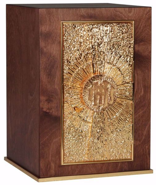 Picture of Large size Altar Tabernacle with Exposition cm 30x30x43 (11,8x11,8x16,9 inch) Cross IHS Rays of Light in wood Gold for Church
