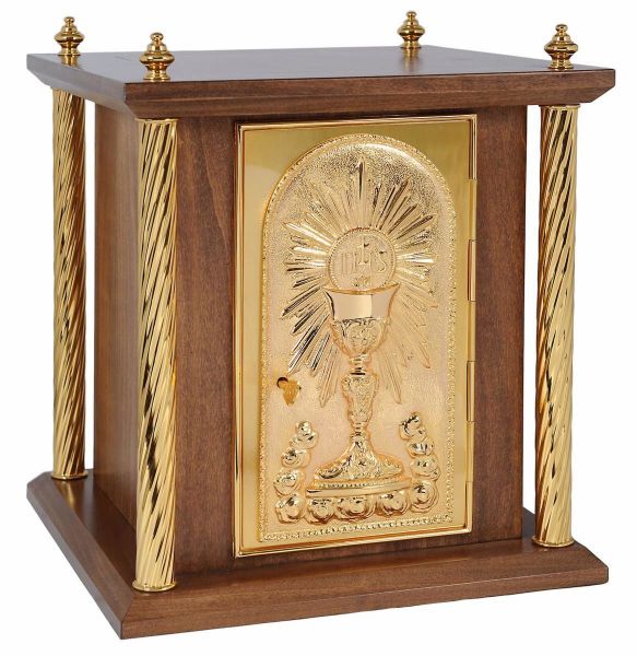 Picture of Wooden Tabernacle 4 columns H. 40 cm (15,7 inch) Roses Chalice IHS Rays