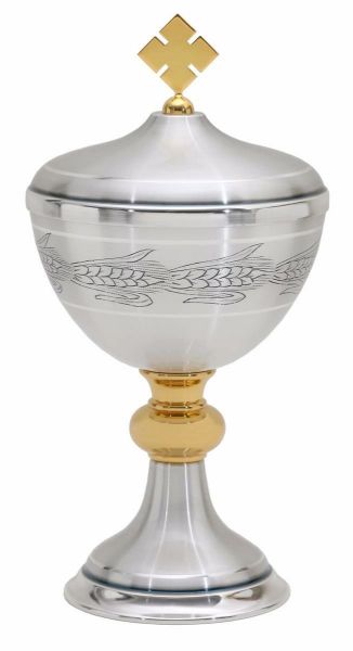 Picture of Ciborium H. 26 cm (10,2 inch) with knot Wheat in bicolor chiseled brass