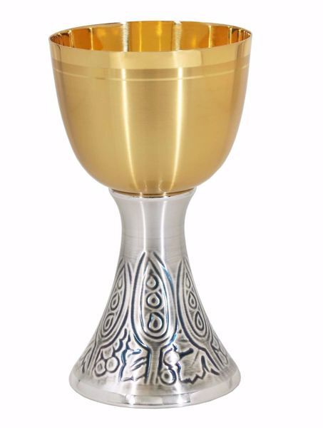 Imagen de Cáliz eucarístico H. cm 20 (7,9 inch) Ramas de Uva de latón Plata para Altar Vino Santa Misa