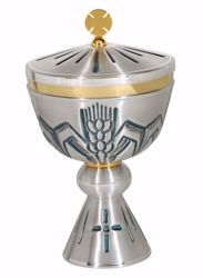 Picture of Liturgical Ciborium H. cm 22 (8,7 inch) Cross Ears of Wheat in chiseled brass Silver 