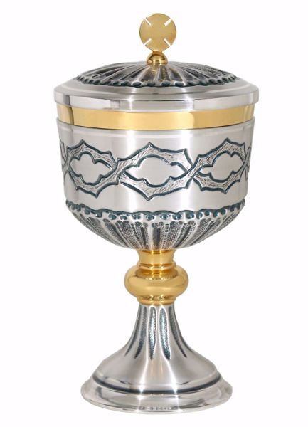 Picture of Liturgical Ciborium H. cm 24,5 (9,6 inch) with Knot Crown of Thorns in chiseled brass Silver 