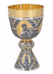 Picture of Liturgical Chalice H. cm 19 (7,5 inch) Four Evangelists Sacred Symbols in chiseled brass Silver Bicolor for Holy Mass Altar Wine