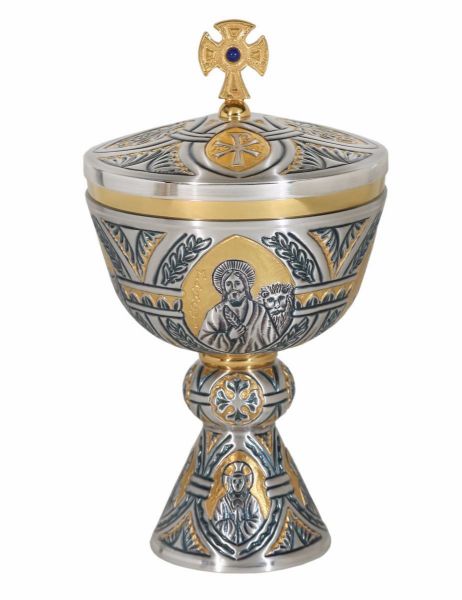 Picture of Ciborium H. 24 cm (9,4 inch) Evangelists Sacred Symbols chiseled brass