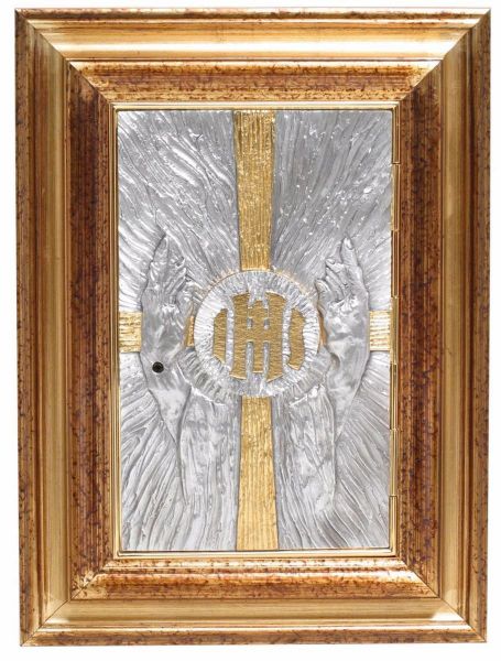 Immagine di Tabernacolo da incasso Esposizione 55x42 cm Mani oranti Croce IHS Raggi