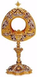 Immagine di Ostensorio con lunetta H. cm 36 (14,2 inch) Stile Barocco Occhio di Dio Angeli oranti ottone Bicolor per Santissimo Sacramento Chiesa
