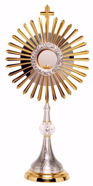 Picture of Church Monstrance with lunette H. cm 68 (26,8 inch) grapes Ears of Wheat Rays in brass Bicolor Ostensorium for Blessed Sacrament