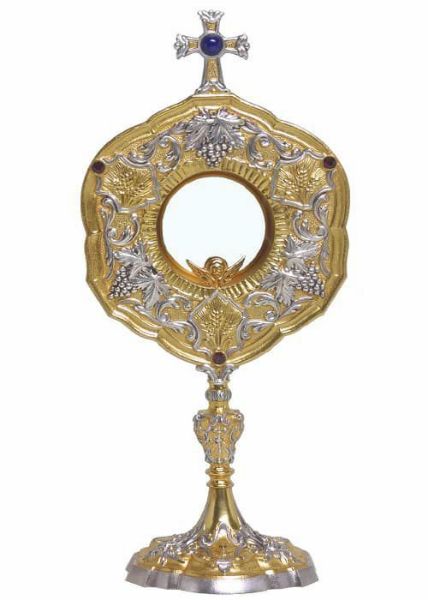 Picture of Baroque Monstrance with bezel H. 39 cm (15,4 inch) Grapes Wheat Lapis Lazuli