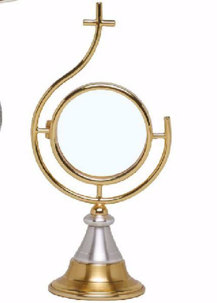 Picture of Eucharistic Shrine Monstrance H. cm 23 (9,1 inch) modern style stylized Christ in brass Bicolor Ostensorium Blessed Sacrament