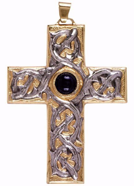 Immagine di Croce pettorale episcopale cm 9x7 (3,5x2,8 inch) Corona di Spine Ametista in ottone Bicolor Croce vescovile