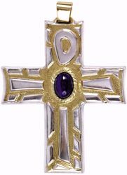 Imagen de Cruz pectoral episcopal cm 9x7 (3,5x2,8 inch) Crismón piedra de Lapislázuli de latón Bicolor Cruz para Obispo
