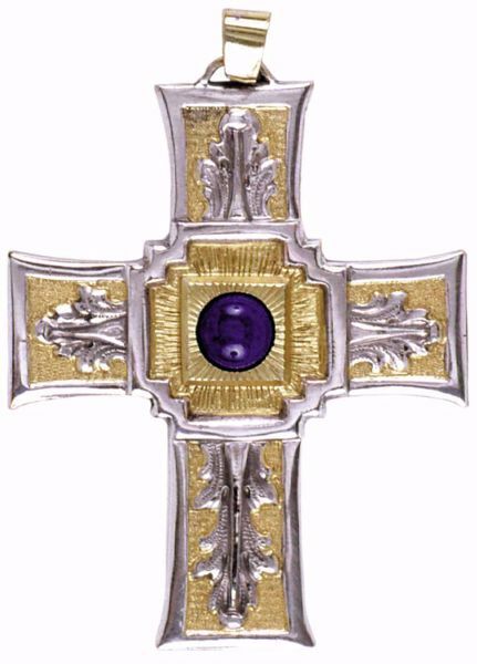 Picture of Episcopal pectoral Cross cm 9x7 (3,5x2,8 inch) with decoration Lapis Lazuli in brass Bicolor Bishop’s Cross