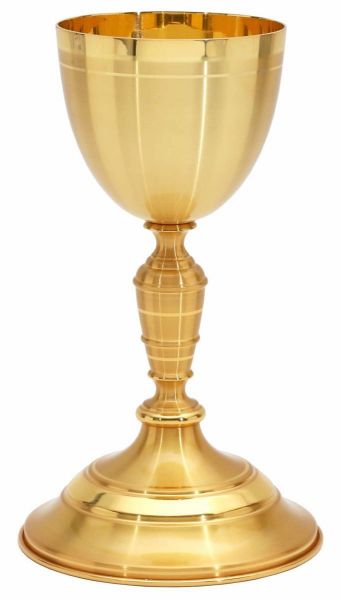 Picture of Catholic Chalice large base H. 23,5 cm (9,3 inch) smooth satin brass