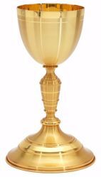 Imagen de Cáliz eucarístico base amplia H. cm 23,5 (9,3 inch) acabado liso satinado de latón Oro para Altar Vino Santa Misa