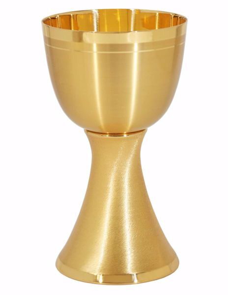 Imagen de Cáliz eucarístico H. cm 20 (7,9 inch) acabado liso satinado de latón Oro para Altar Vino Santa Misa