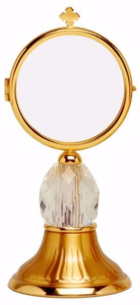 Immagine di Teca Eucaristica Ostensorio Diam. cm 8 (3,1 inch) Nodo diamante in ottone Oro per esposizione Santissimo Sacramento Chiesa