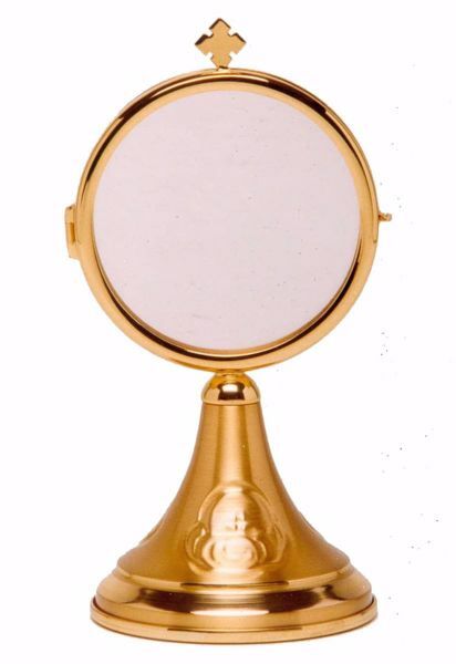 Immagine di Teca Eucaristica Ostensorio Diam. cm 8 (3,1 inch) in ottone Oro per esposizione Santissimo Sacramento Chiesa