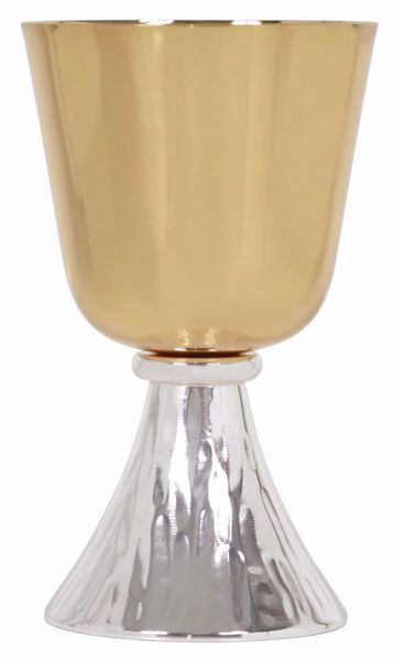 Picture of Liturgical Chalice H. cm 16 (6,3 inch) modern style with low Knot in brass Gold Silver for Holy Mass Altar Wine