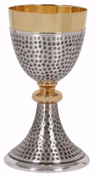 Imagen de Cáliz eucarístico H. cm 18,5 (7,3 inch) con Nudo de latón martillado Oro Plata para Altar Vino Santa Misa